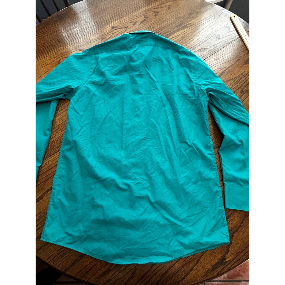 Arrow Mens Teal Blue Poplin Dress Shirt Classic Fit Wrinkle Free 14.5 32/33 - Picture 5 of 6